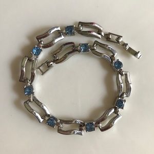 VTG Art Deco Aquamarine Rhodium Plated Bracelet
